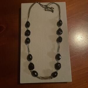 Vintage Gold Tone Multistrand Black Station Bead Necklace